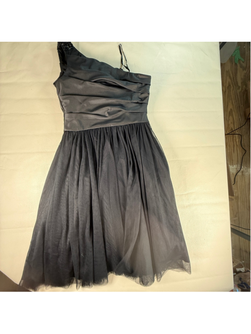 Aidan Mattox Size 0 Black One Shoulder Beaded Tulle Cocktail Formal Dress
